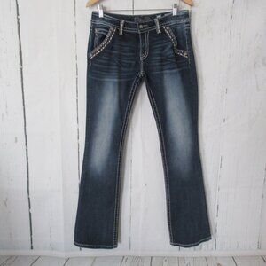 Miss Me Jeans 30 X 34 Signature Boot Dark Embroidered Rhinestone Cowgirl